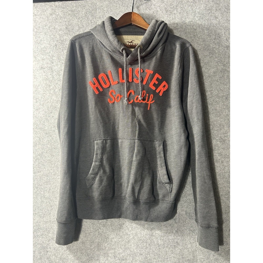 Hollister So Cal Men's L Gray Pullover Hoodie Orange Spellout Embroider Logo Y2K